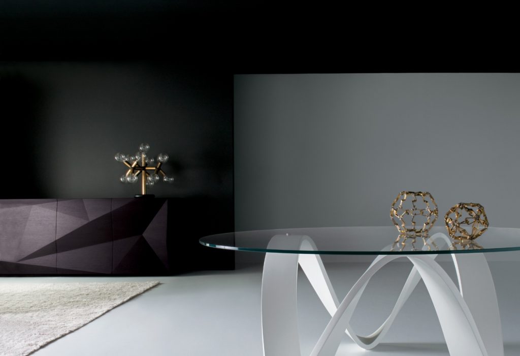 sideboard made of veneered wood base in a brown tone in a living room