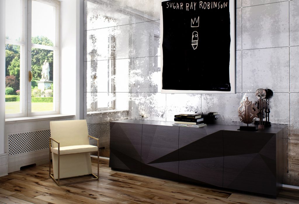 3d sideboard made of black wood in a living room