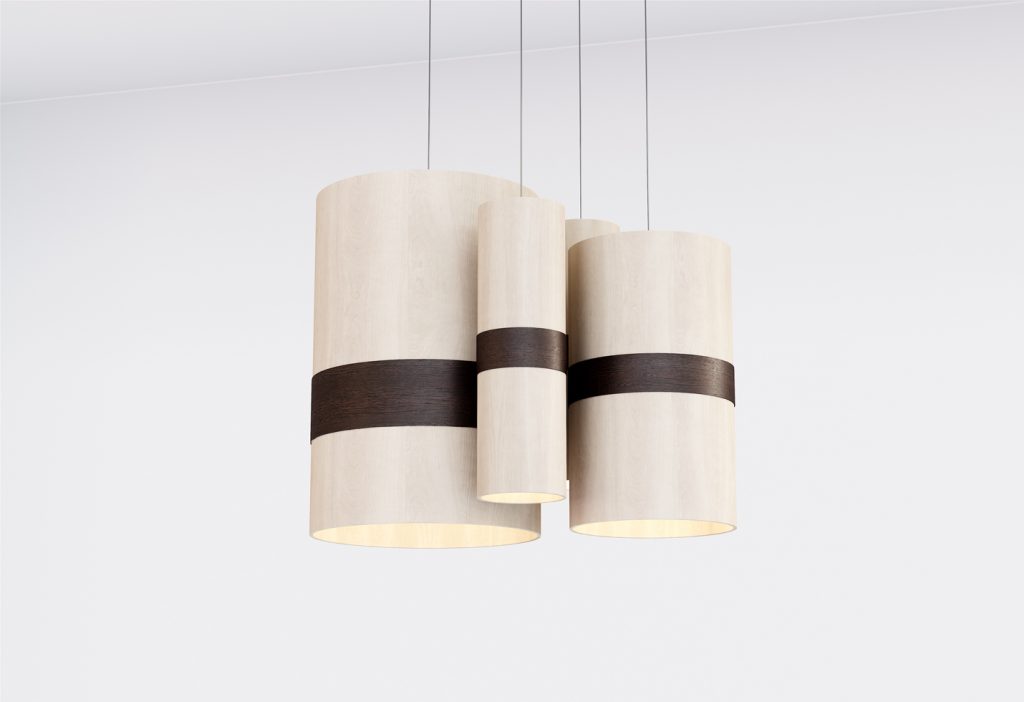 ceiling lamp made of wood in a brown and beige tone on a white background