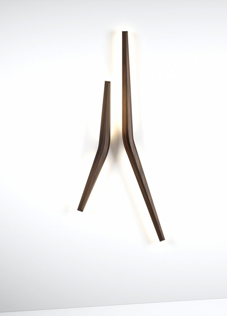 two ceiling lamps made of brass base in the form of strips in a bronze colour tone on a white background