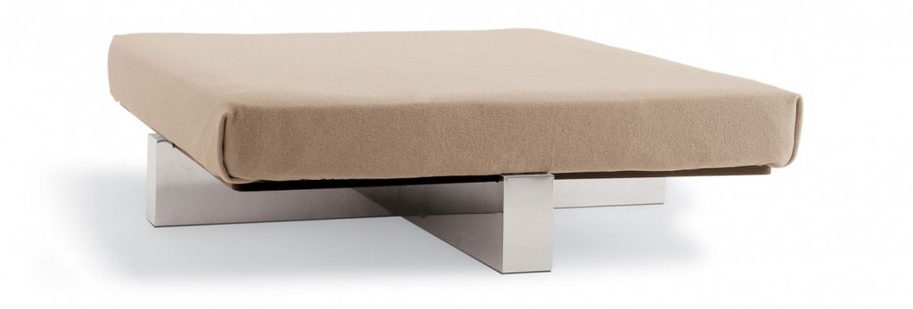 Double bed without headboard made on an oak wood base (without mattress) in a white colour tone on a white background