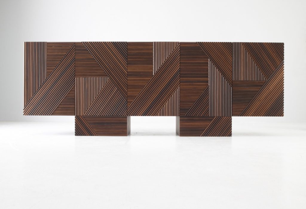 Stripes Cabinet: Large cabinet with brown vertical striped pattern and multiple drawers on a white background.