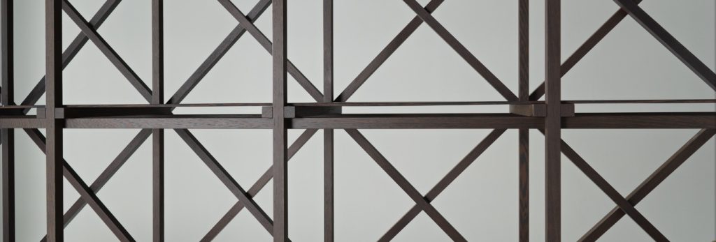 shelf made of solid wood beams in a brown tone