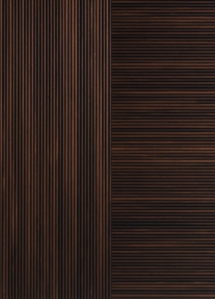 wall covering made from oak wood panels with a linear design in a dark brown colour tone