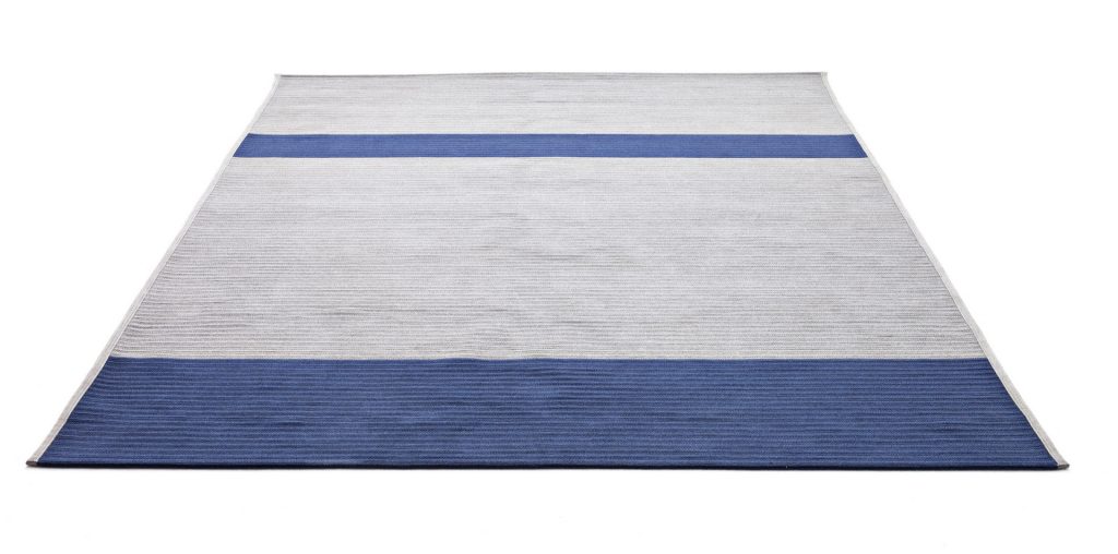 10th Carpets: Rectangular rug with rectangles pattern in blue and gray colors on a white background.