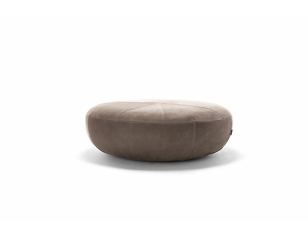 A 10th Clove Outdoor Pouf with a rounded shape and textured brown fabric is centered against a white background