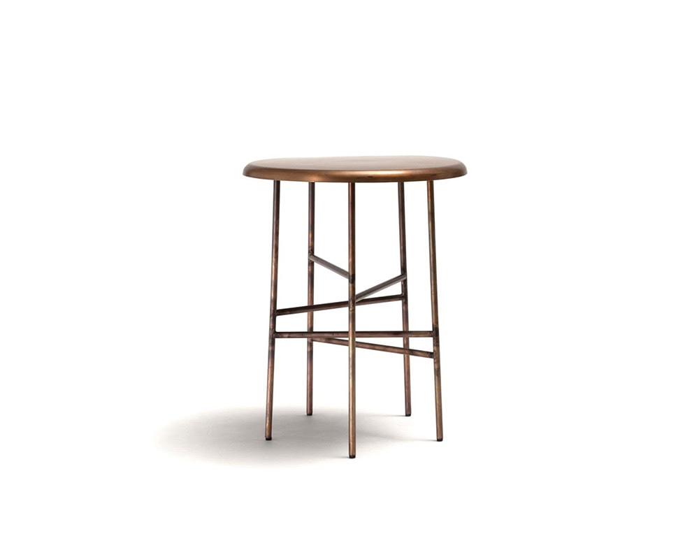 A 10th Star Coffee Table with a round, gray marble top and a dark metal base is shown with two matching 10th Star Coffee Table Stools; all three pieces are set against a white background