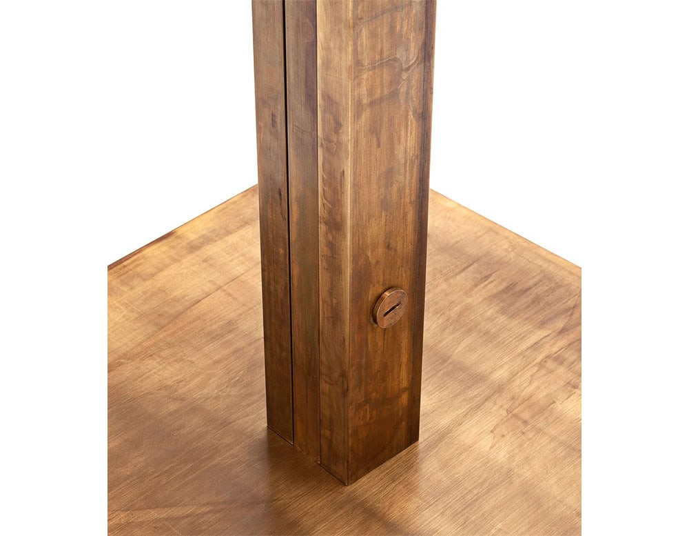 A detailed close-up of the 10th Tree Light Outdoor Floor Light showcasing its solid wooden structure natural grain texture and sturdy craftsmanship