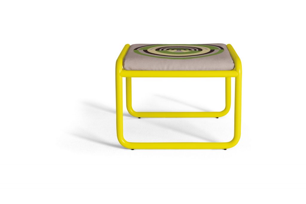 locus solus pouf in yellow with a white background