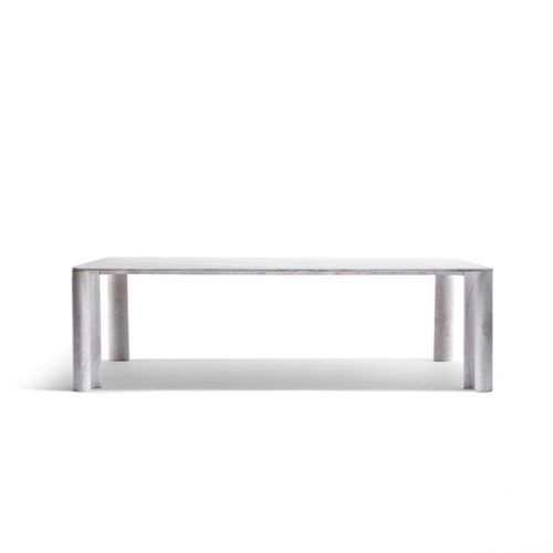 Michelangelo Dinner Table in rectangular shape. Top in white with gour gray legs on a white background.