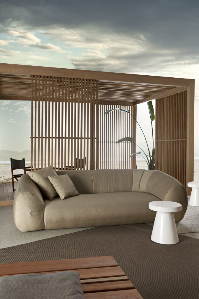 palau outdoor sofa in beige fabric on a beach
