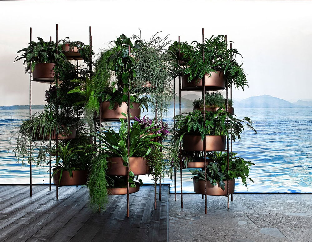 Three Brown Vertical Garden made of three round modules on a white background.