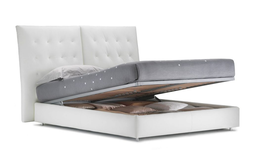 angle quilted headboard displaying under mattress storage