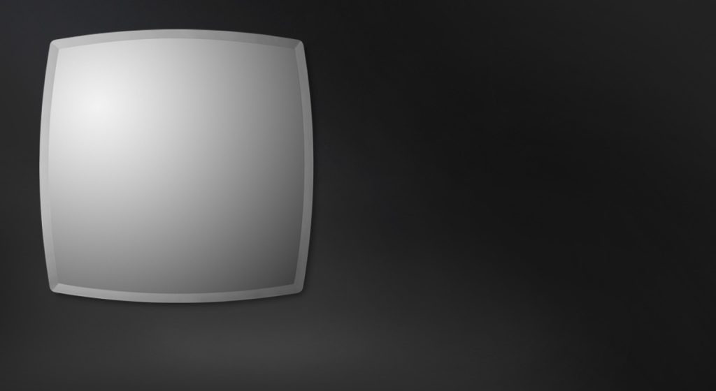 Square crystal Olivier Mirror with bevelled edge on a black background.