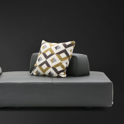 Softbench one hundred fifty gray wide square modular sofa on a black background.