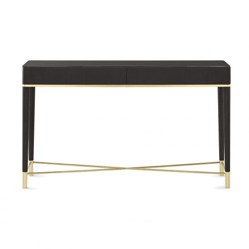 Tama Console: A long black wooden console table with black and gold legs on a white background.