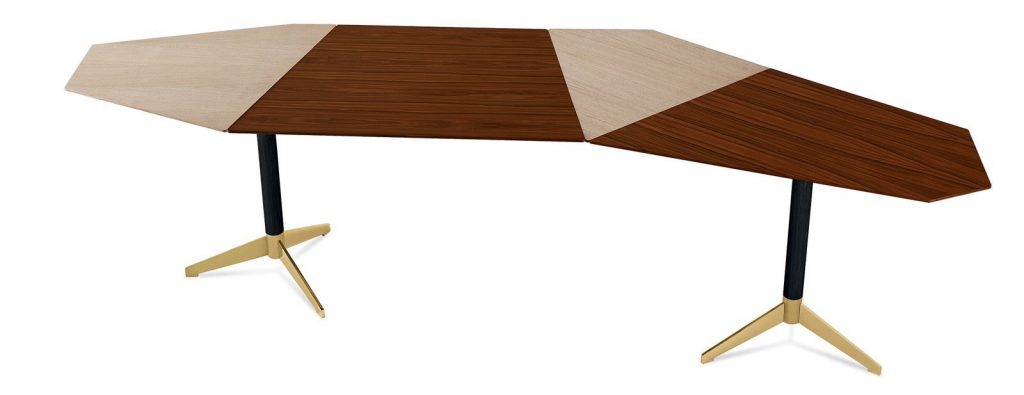 Zen Desk with a polygonal design, featuring a wooden top and black sleek metal legs on a white background.