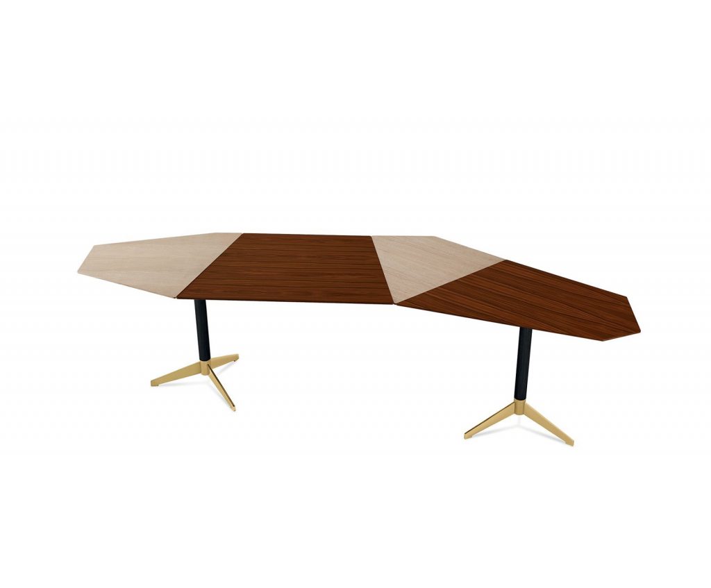 Zen Desk with a polygonal design, featuring a wooden top and sleek metal legs, ideal for a modern home office.