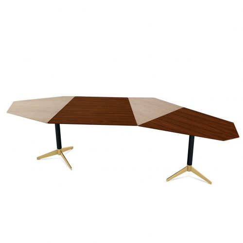 Zen Desk with a polygonal design, featuring a wooden top and sleek metal legs, ideal for a modern home office.