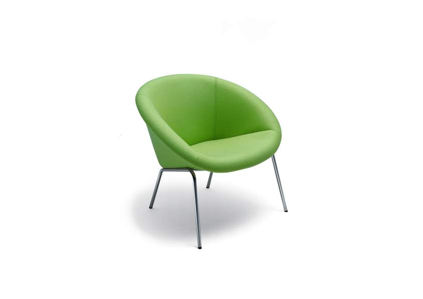 369 armchair, green upholstery and silver legs, on a white background.
