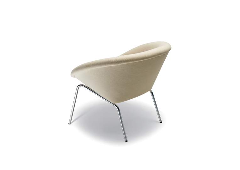 369 armchair, white upholstery and silver legs, on a white background.