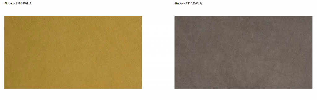 Leathers finish sample in brown and yellow color on a white background.