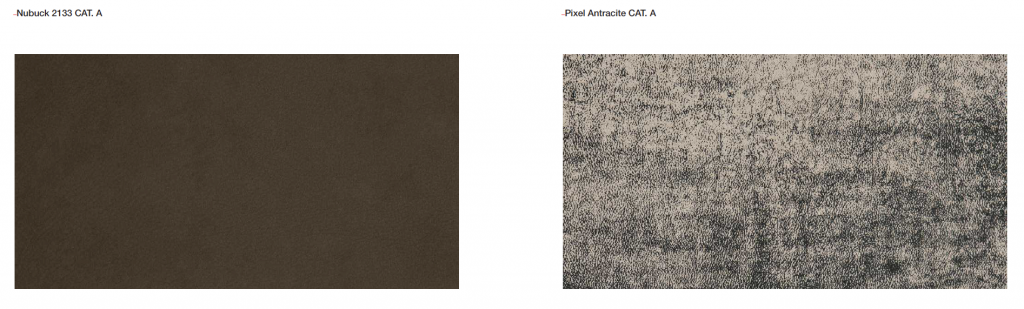 Leathers finish sample in gray and brown color on a white background.