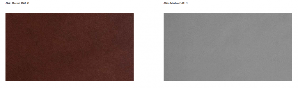 Leathers finish sample in gray and red color on a white background.