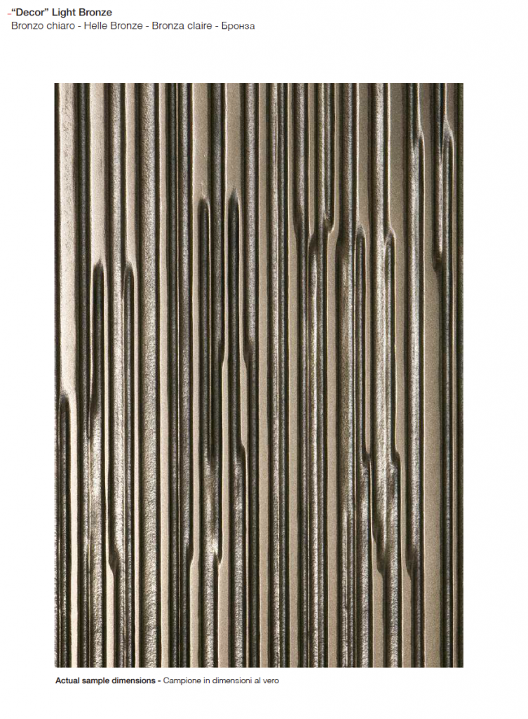 Liquid finish wood sample in brown and gold color with corrugated pattern, on a white background.
