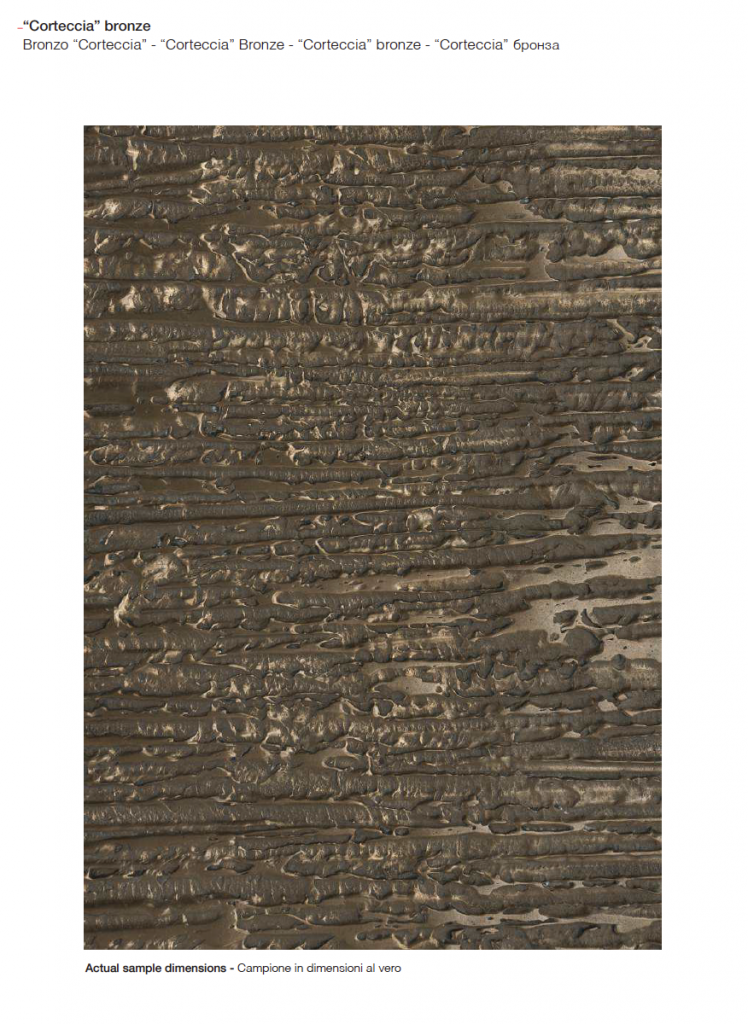 Liquid finish wood sample in bronze color with corrugated pattern, on a white background.