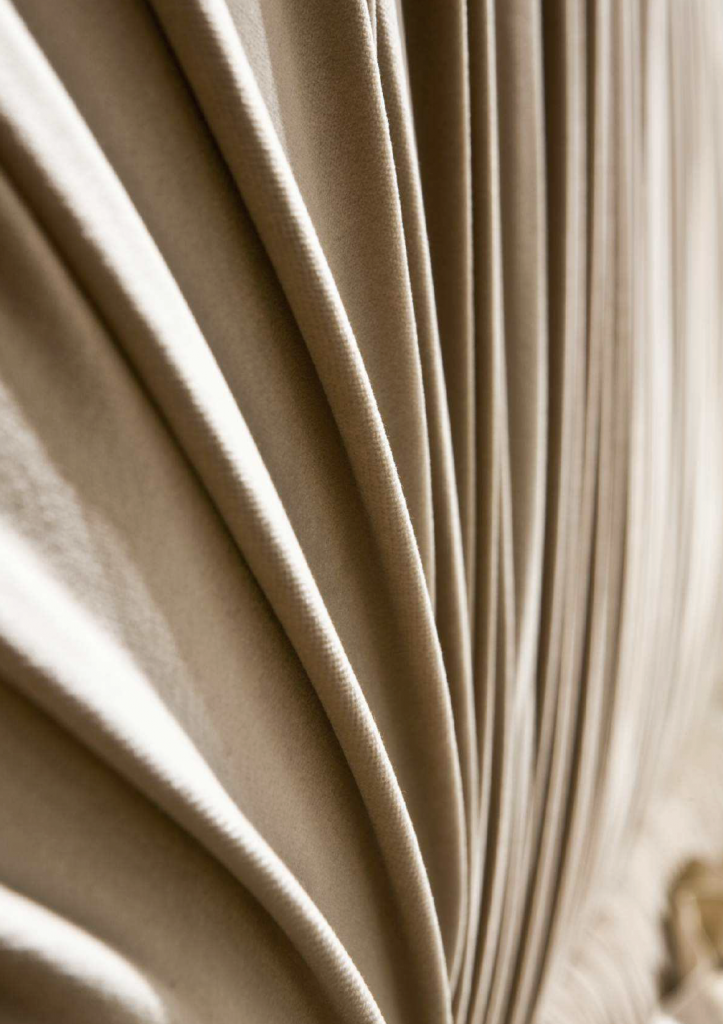 Mat Velvets wall panel sample in white color with folds.