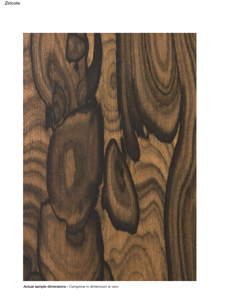 Special finish wood sample in a medium brown color with intricate designs and textures, set against a white background.