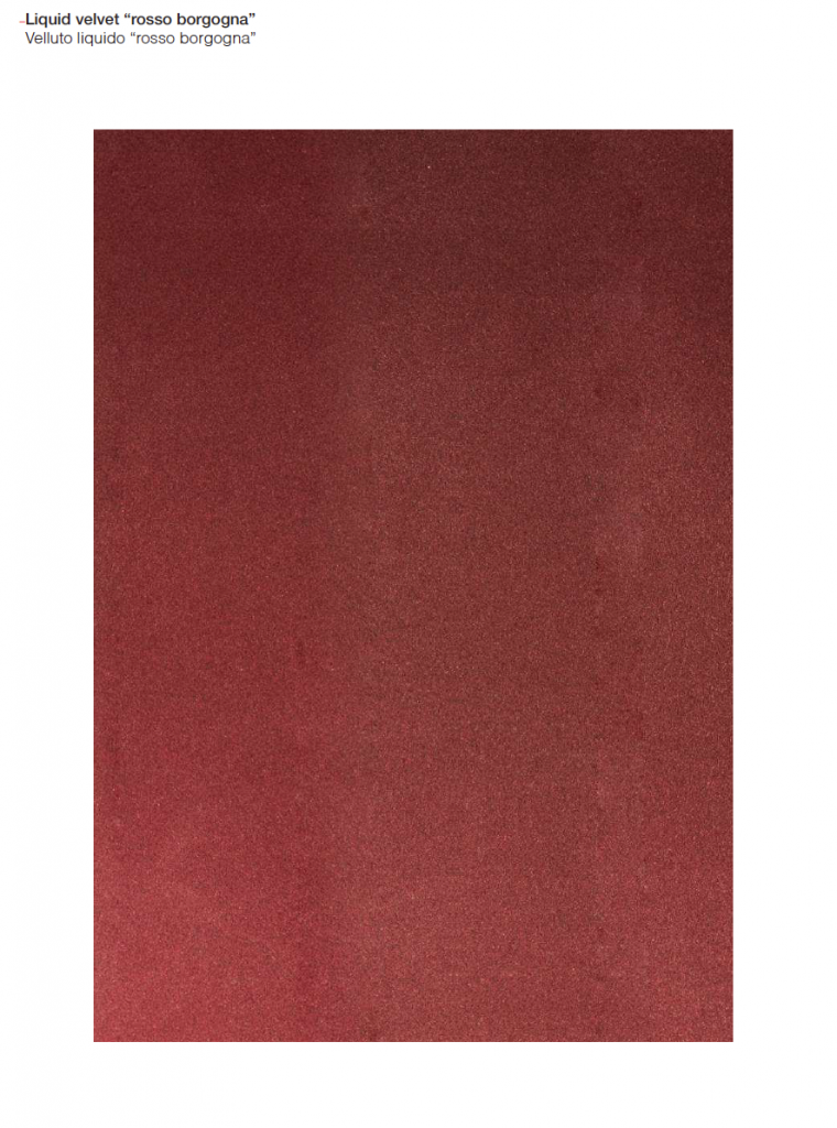 Velvet finish wood sample in red color with a smooth, luxurious texture, on a white background.
