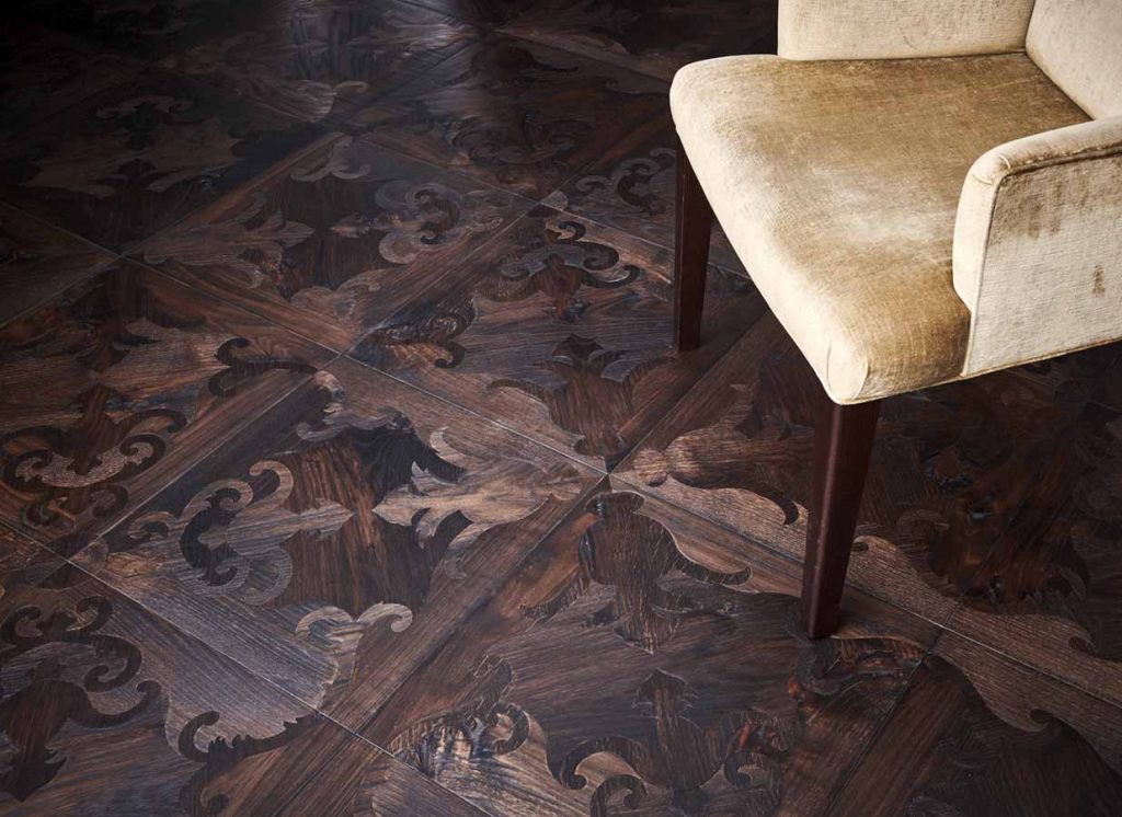 Inlay mosaics natural wood finish with flower like patterns.