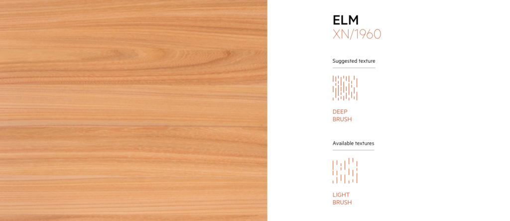 Elm material sample with distinctive grain patterns in shades of brown.