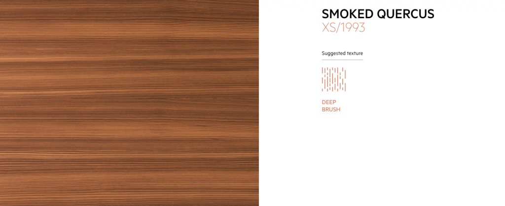Smoked Quercus material sample of wood with medium brown grain patterns.