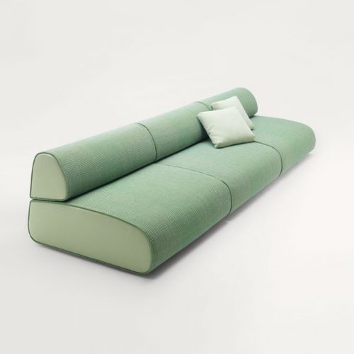 Green Ola Indoor Sofa with backrest, upholstery in fabric on a white background.