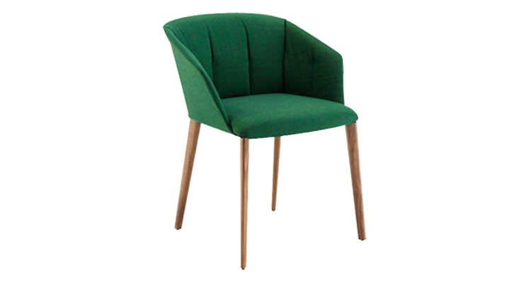 Liza 2271 - 2271R chair featuring a green cushioned seat, armrest and backrest with four natural wood legs on a white background.