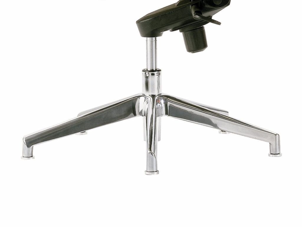 Closeup of Lord office chair featuring a steel five star leg on a white background.