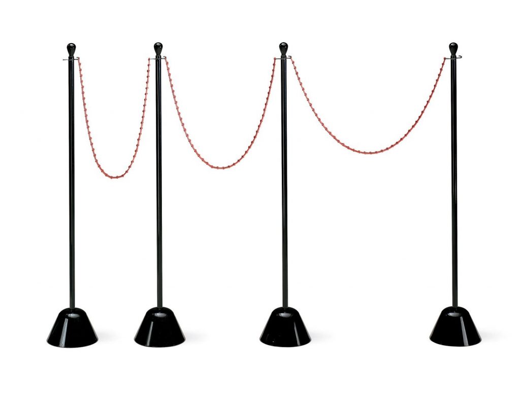 Servostop coat stands. Base in black and black painted steel support rod with hook with a red cord.