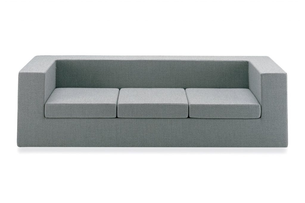 Throw-Away sofa featuring gray fabric upholstery and a boxy shape on a white background.