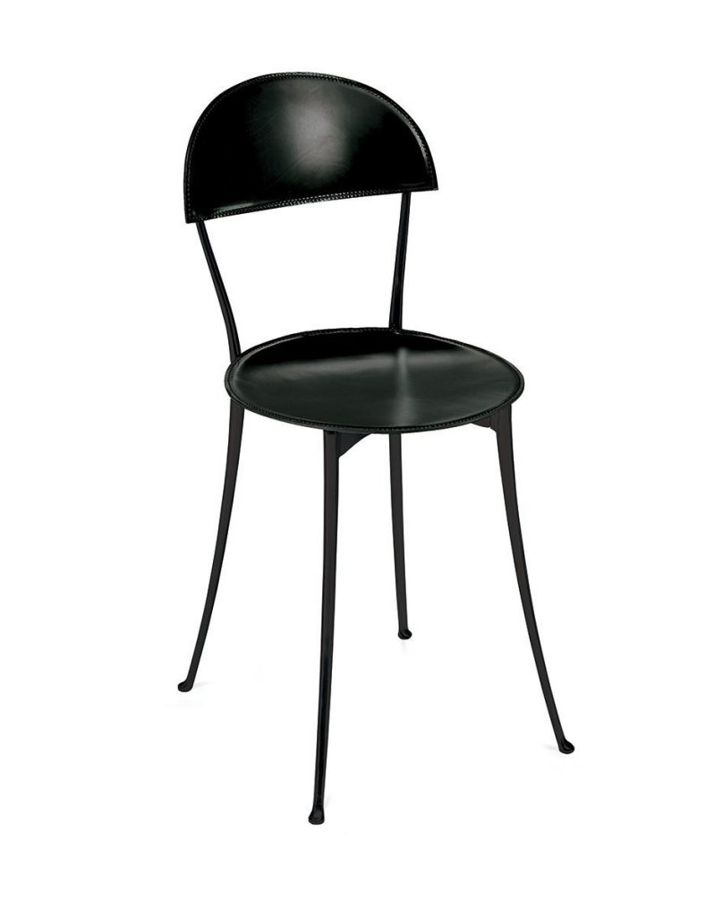 Tonietta chair featuring a orange cushioned seat and backrest, and black metal frame on a white background.