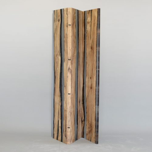 Fungi Screen with an organic design, made of wood with a natural finish and featuring transparent resin inlays, set against a white background.