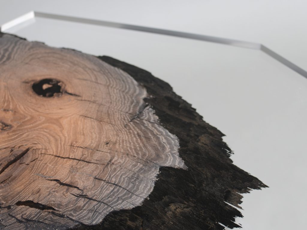 table base made of a dark brown natural wood log
