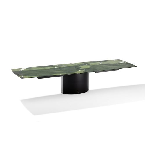 Rectangular extendable dining table made of wood and marble base in a green and black tone