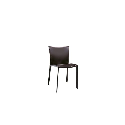a chair made of a wooden base completely upholstered in brown leather on a white background