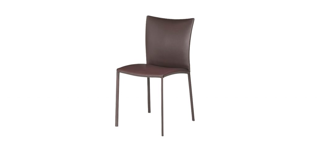 chair made on wooden legs upholstered in leather of a white tone on a brown background
