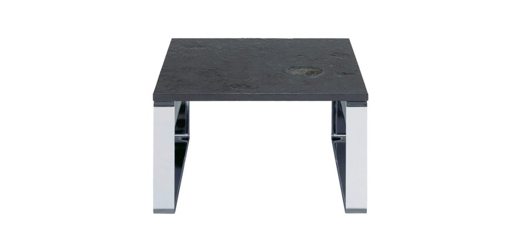 square table made of steel base and top made of natural stone in a black tone
