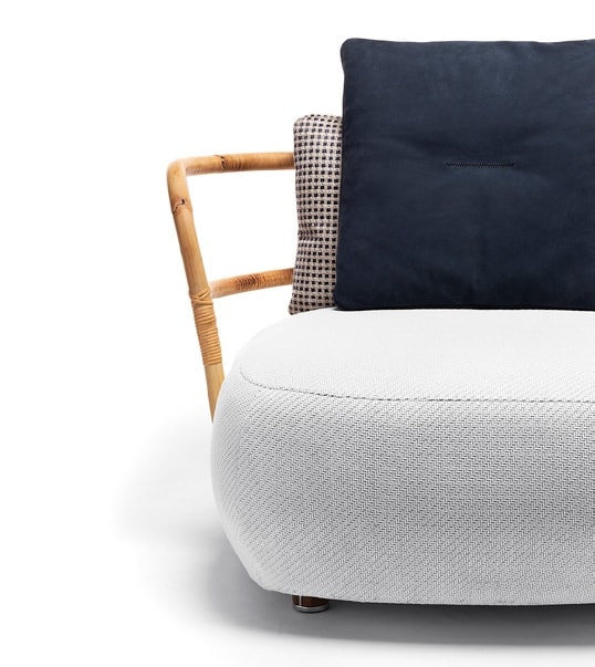 armchair made of bamboo base in its polyurethane foam structure upholstered in fabric in a white tone on a white background