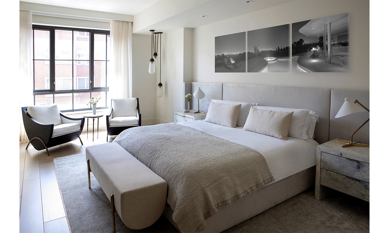 A serene bedroom with neutral tones, elegant furnishings, and a sophisticated ambiance designed for ultimate relaxation and comfort.